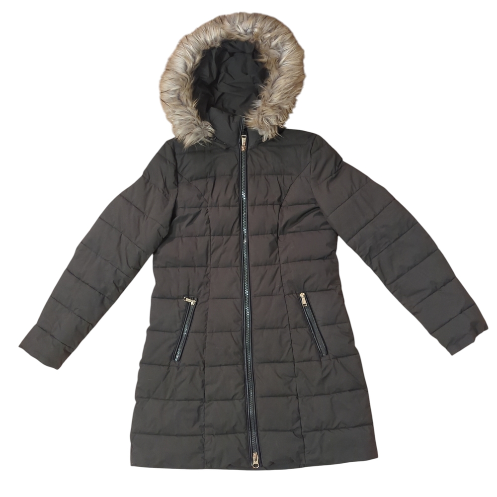 Laundry By Shelli Segal Hooded Puffer Coat with Faux Fur Trim - Brown